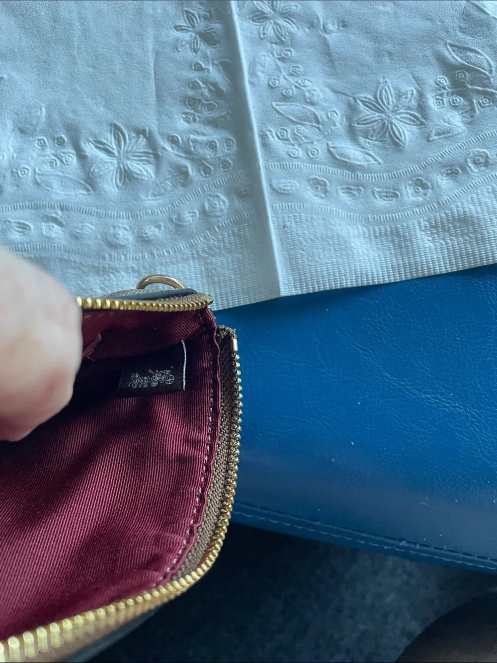 Coach Brown Signature Canvas Wristlet with Rose Stripe